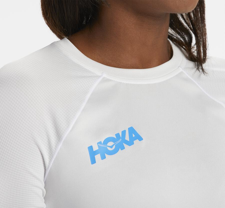 Hoka Australia One One Performance Long Sleeve - Womens Tops White - UEARW-4985